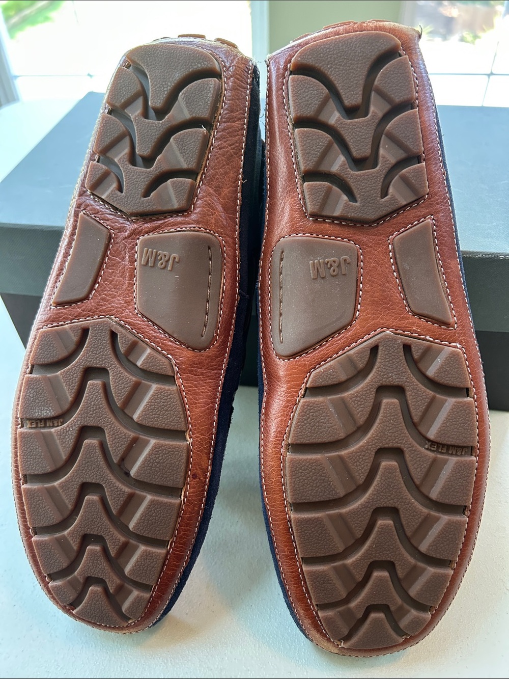 Johnston & Murphy Hartman. Navy Suede Tassel Driving Loafers Red & Cream Accent - Picture 6 of 7